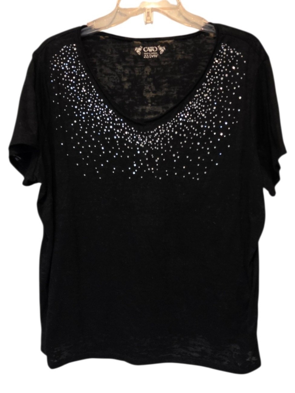 🇺🇸Cato Black Short Sleeve V-Neck Top with Silver Stud Accents Size 22/24W